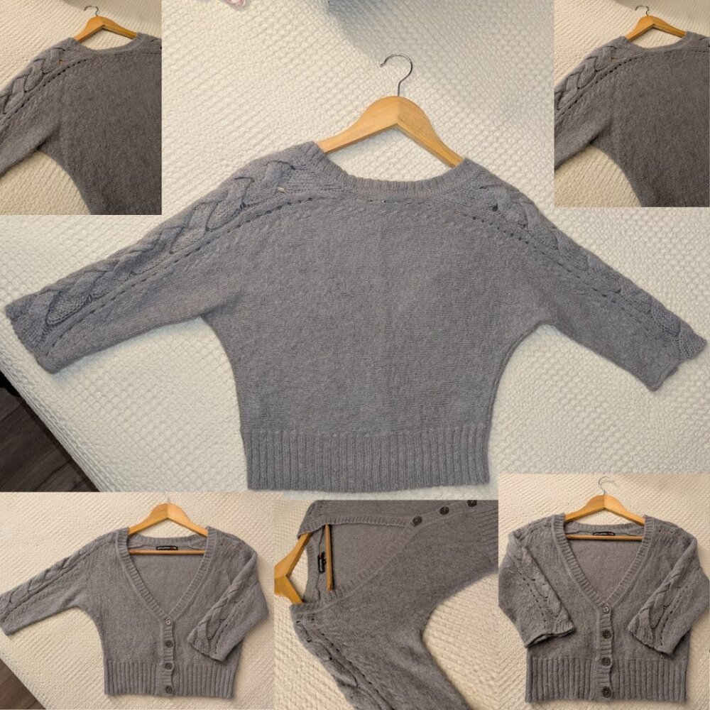 Mohair Blend Cropped Cardigan Cable Knit Warm - Picture 9 of 10
